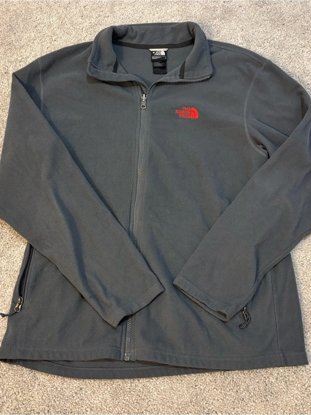 The North Face Men's Dark Gray Full-Zip Fleece Jacket with Red Logo
